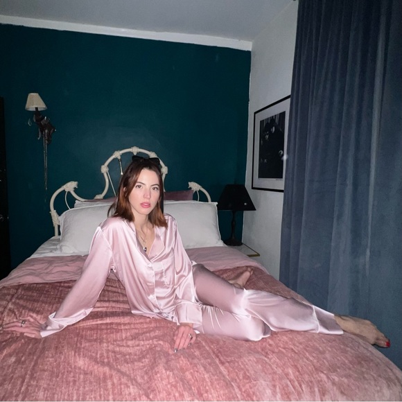 New! Baby Pink Silky Satin Pajama Set - Picture 3 of 7